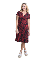 A-Line Wrap Dress with Cap Sleeves & No Collar - Heart-Me