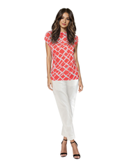 High Neck Cap Sleeve Top - Orange Square