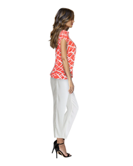 High Neck Cap Sleeve Top - Orange Square