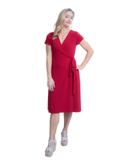 A-Line Wrap Dress with Cap Sleeves & No Collar