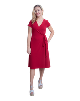A-Line Wrap Dress with Cap Sleeves & No Collar