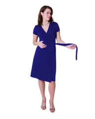 A-Line Wrap Dress with Cap Sleeves & No Collar