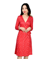 A-Line Wrap Dress with 3/4th Sleeves - Artsci Buzz