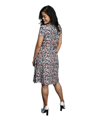 A-Line Wrap Dress with Cap Sleeves No Collar - Flowers in Flow Print