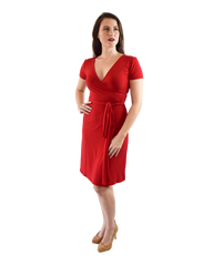 A-Line Wrap Dress with Cap Sleeves & No Collar