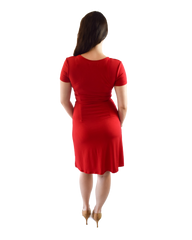 A-Line Wrap Dress with Cap Sleeves & No Collar