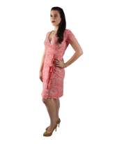 A-Line Wrap Dress with Cap Sleeves & No Collar - Paisley