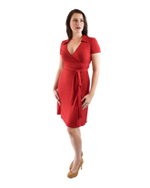 A-Line Wrap Dress with Cap Sleeves & Collar