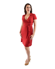 A-Line Wrap Dress with Cap Sleeves & Collar