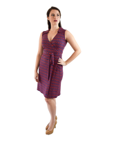 A-Line Wrap Dress, Sleeveless with Collar - Zig Zag Print