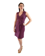 A-Line Wrap Dress, Sleeveless with Collar - Zig Zag Print