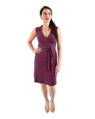 A-Line Wrap Dress, Sleeveless with Collar - Zig Zag Print