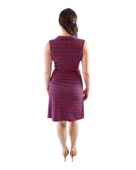 A-Line Wrap Dress, Sleeveless with Collar - Zig Zag Print