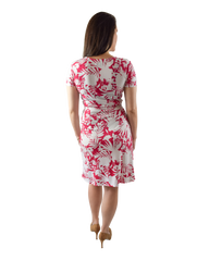 A-Line Wrap Dress with Cap Sleeves & No Collar - Floral