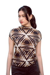 High Neck Cap Sleeve Top - Glowing Triangles