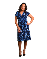 A-Line Wrap Dress with Cap Sleeves & No Collar - Tie & Dye
