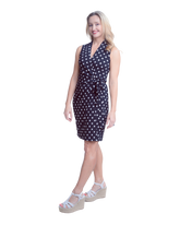 Classic Fit Wrap Dress, Sleeveless with no Collar - Polka Dots