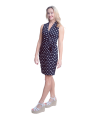 Classic Fit Wrap Dress, Sleeveless with no Collar - Polka Dots