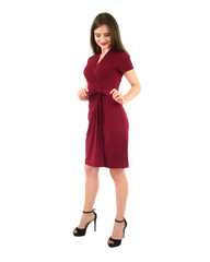 Classic Fit Wrap Dress with Cap Sleeves & Collar