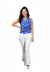 Signature Sleeveless Faux Wrap Top - Fantasy - Blue/White