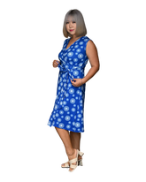 A-Line Wrap Dress, Sleeveless & No Collar - Fantasy Print