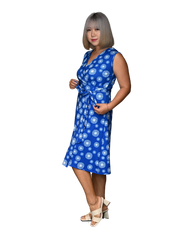 A-Line Wrap Dress, Sleeveless & No Collar - Fantasy Print