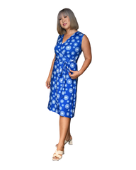 A-Line Wrap Dress, Sleeveless & No Collar - Fantasy Print