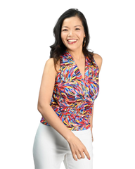 Signature Sleeve Less Faux Wrap Top – Red Colored Feathery Vibes