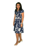 Flared A-Line Wrap Dress with Cap Sleeves - Botanic Print