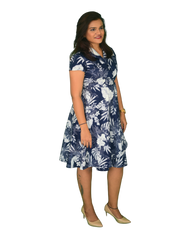 Flared A-Line Wrap Dress with Cap Sleeves - Botanic Print