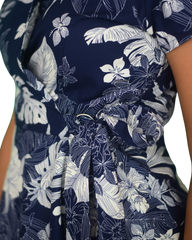 Flared A-Line Wrap Dress with Cap Sleeves - Botanic Print