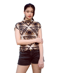 High Neck Cap Sleeve Top - Glowing Triangles