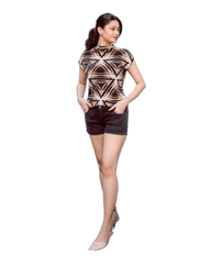 High Neck Cap Sleeve Top - Glowing Triangles