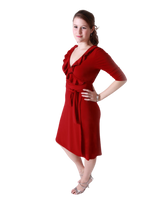 A-Line Wrap Dress with 3/4th Sleeves and Frill