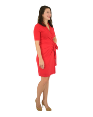 A-Line Wrap Dress with Cuff Sleeves No Collar