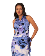 Straight Cut Halter Neck Multi Way Wrap Dress Sleeveless - Silky