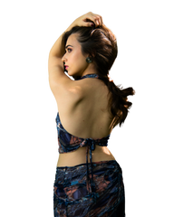 Sarong Set - Tie Back Top and Sarong Skirt with Slit - Joyous Blues Print