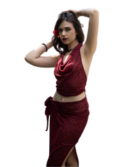 Sarong Set - Tie Back Top and Sarong Skirt with Slit