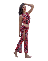 Sarong Set - Tie Back Top and Sarong Skirt with Slit - Dusky Reds Print