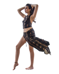 Sarong Set - Tie Back Top and Sarong Skirt with Slit in Animal Print