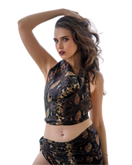 Sarong Set - Tie Back Top and Sarong Skirt with Slit in Animal Print