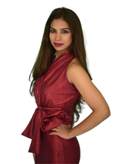 Sleeveless Fan Belt Multi Way Faux Wrap Top - Shiny Foil Red