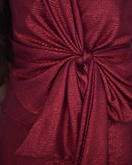 Sleeveless Fan Belt Multi Way Faux Wrap Top - Shiny Foil Red