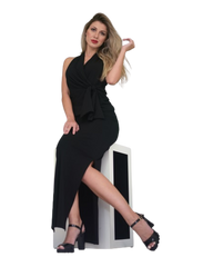 Sleeve Less Fan Belt Multi Way Faux Wrap Top - Black