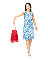 A-Line Wrap Dress, Sleeveless & No Collar - Flying Beauties Print