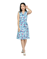A-Line Wrap Dress, Sleeveless & No Collar - Flying Beauties Print