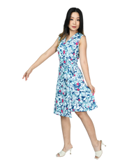A-Line Wrap Dress, Sleeveless & No Collar - Flying Beauties Print
