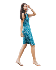 A-Line Wrap Dress, Sleeveless & No Collar - Flowers Print