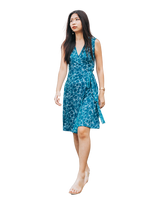 A-Line Wrap Dress, Sleeveless & No Collar - Flowers Print
