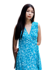 A-Line Wrap Dress, Sleeveless & No Collar - Flowers Print